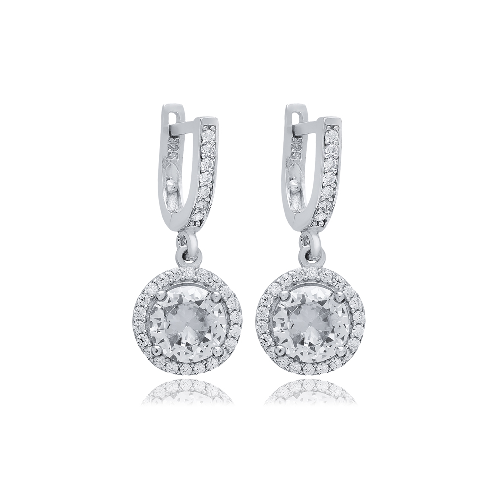 CZ Stone Round Design Wholesale 925 Silver Dangle Earrings