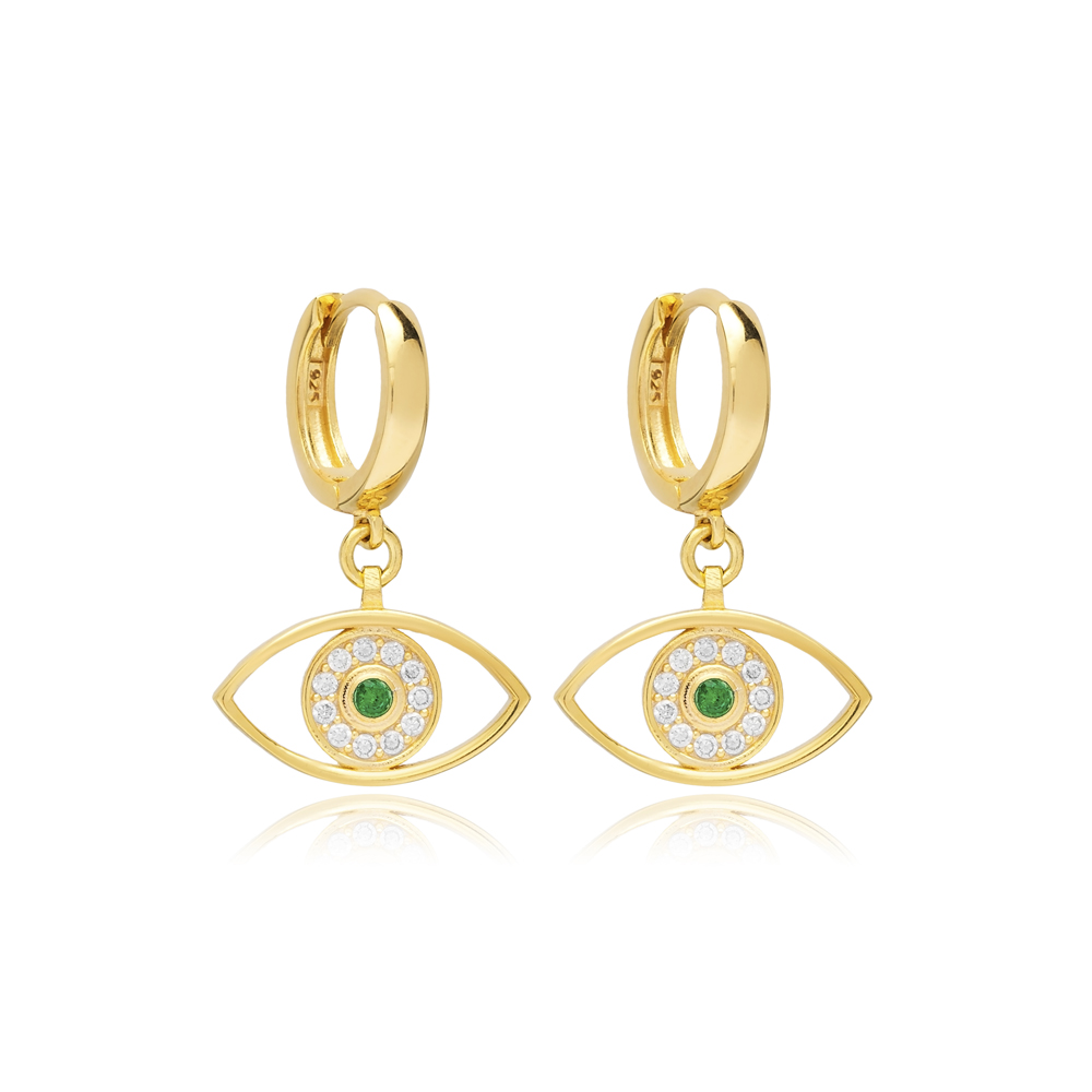 Emerald CZ Stone  Silver Jewelry Evil Eye Dangle Earrings