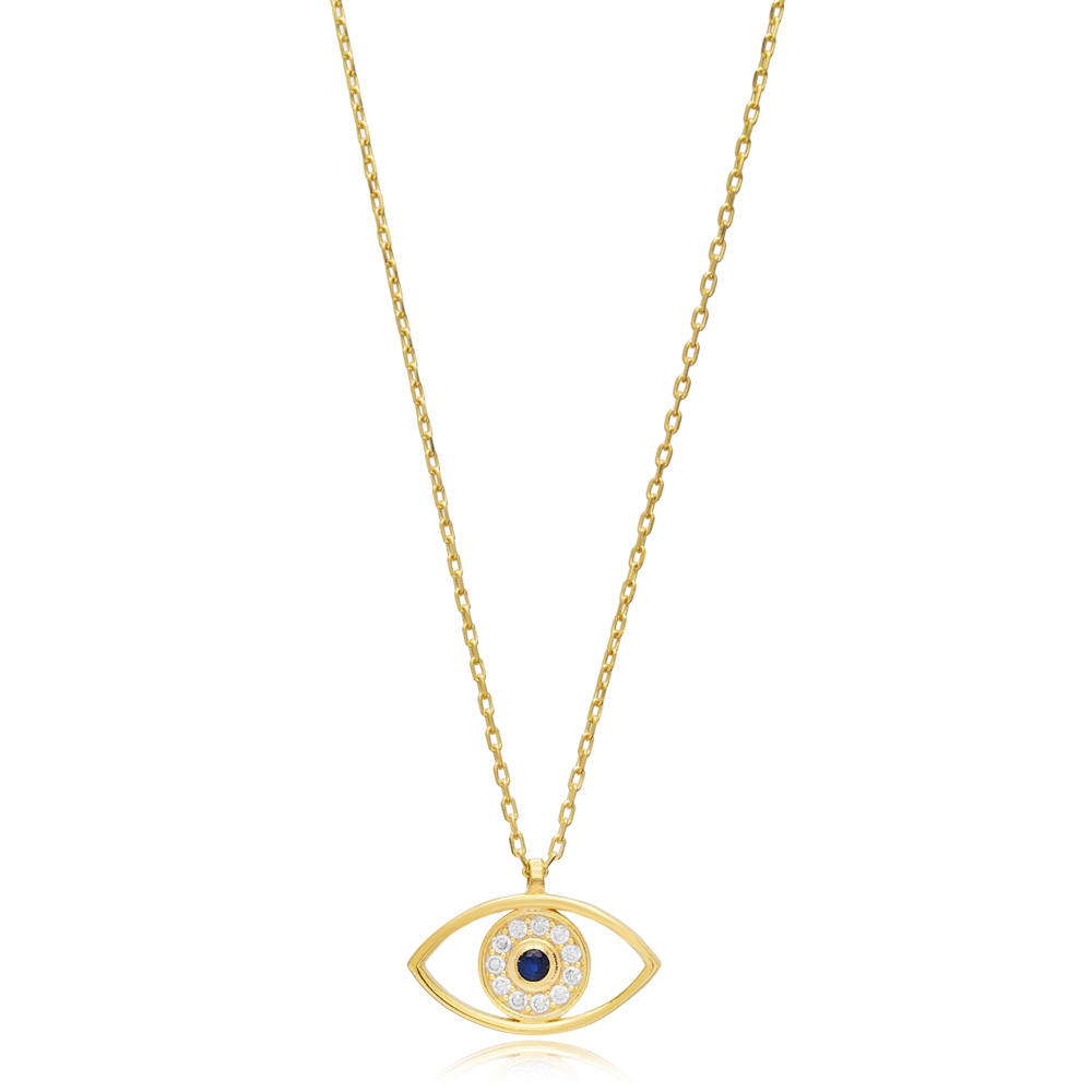 Evil Eye Sapphire CZ Silver Charm Necklace Wholesale Jewelry