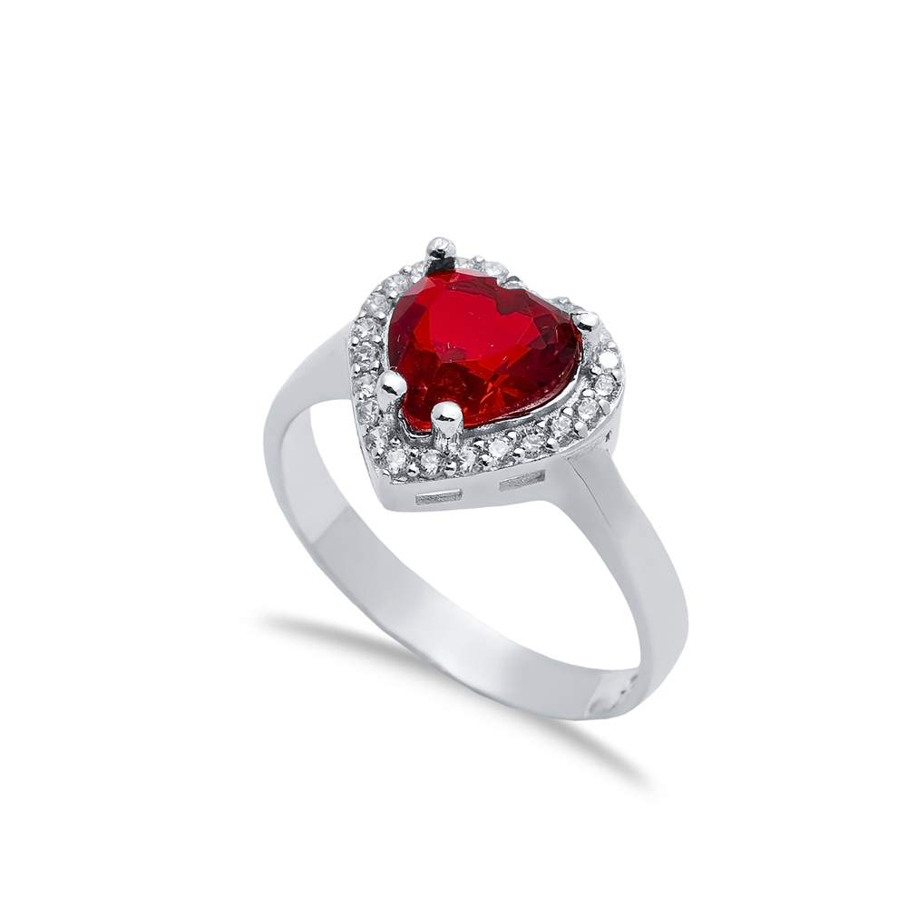 Garnet CZ Stone Heart Design Sterling Silver Cluster Ring