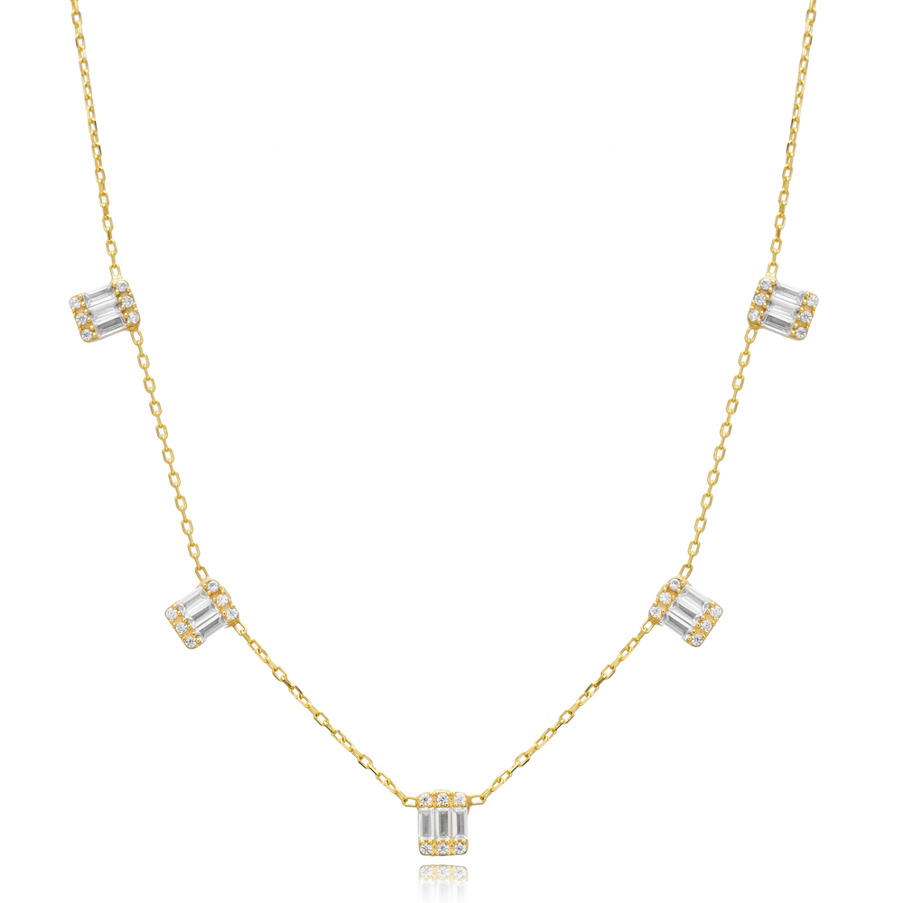 Dainty Baguette Design 925 Sterling Silver Shaker Necklace