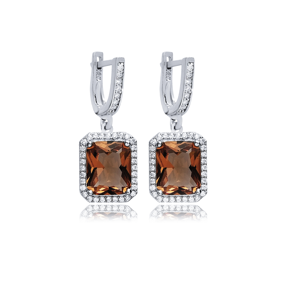 13x16 mm Baguette Design Silver Dangle Zultanite Earrings