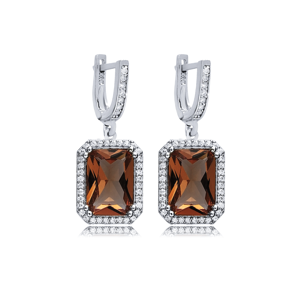 14x18 mm Baguette Design Silver Dangle Zultanite Earrings