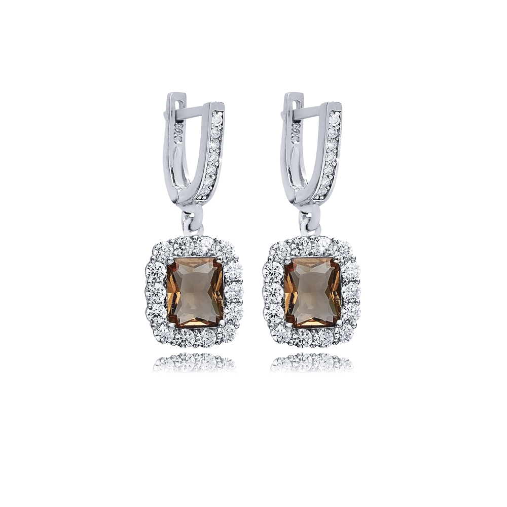 12x14 mm Rectangle Silver Dangle Zultanite Earrings