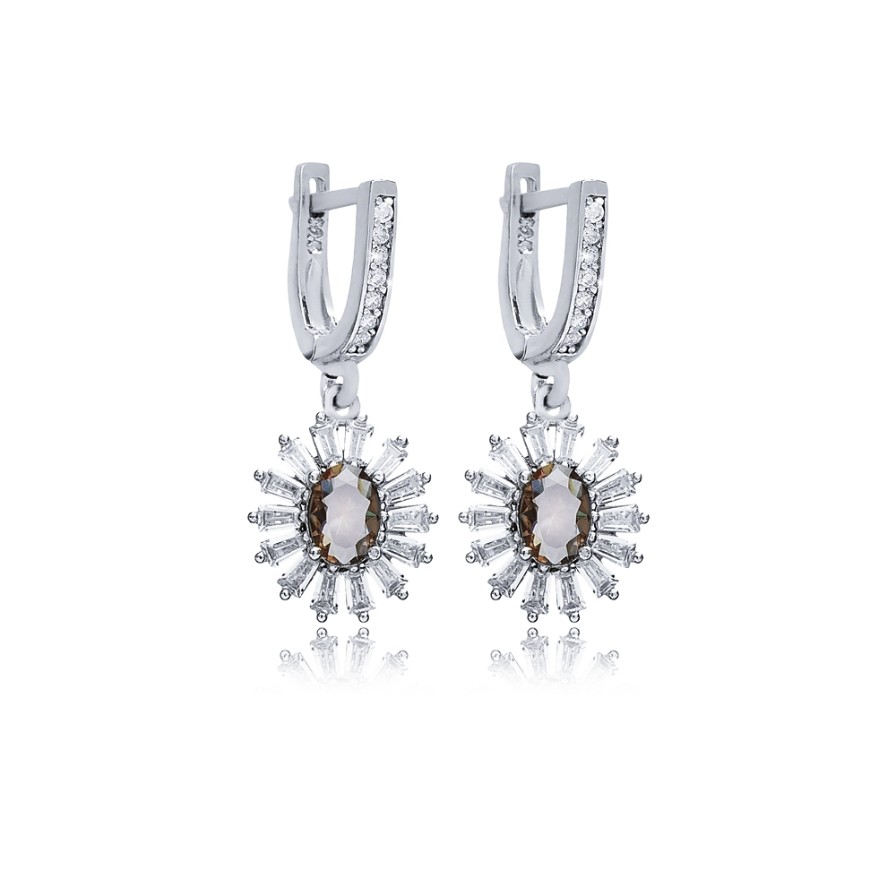 Flower Oval Silver Dangle Zultanite Earrings