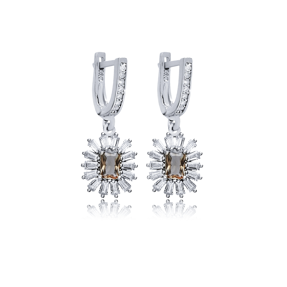 12x15 mm Baguette Silver Dangle Zultanite Earrings