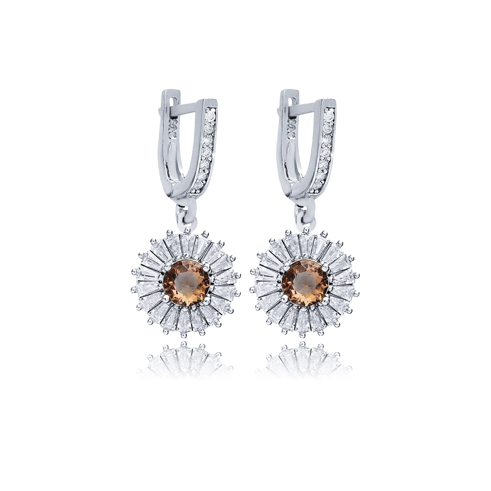 Round Flower Silver Dangle Zultanite Earrings