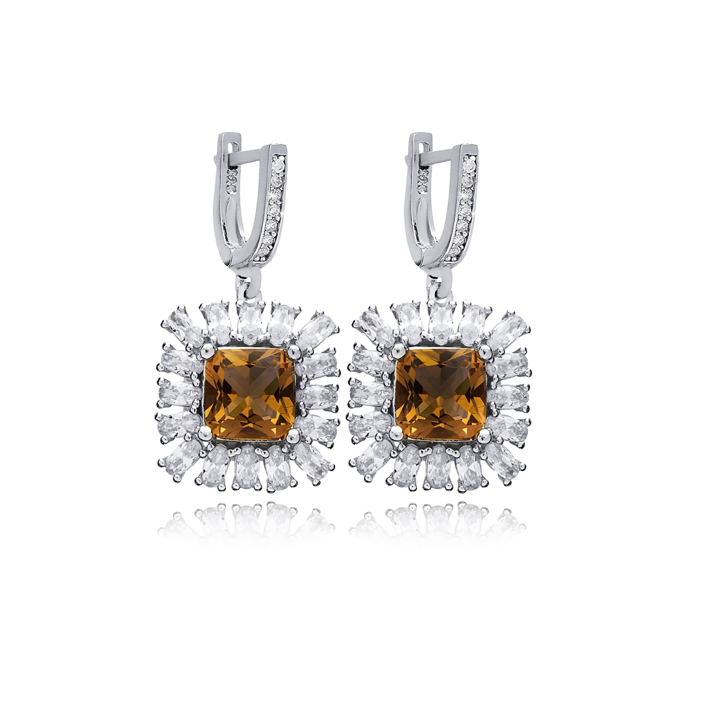 Square Design Cluster Silver Zultanite Earrings