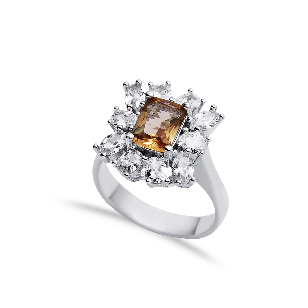 Rectangle Baguette Cut Silver Cluster Zultanite Ring