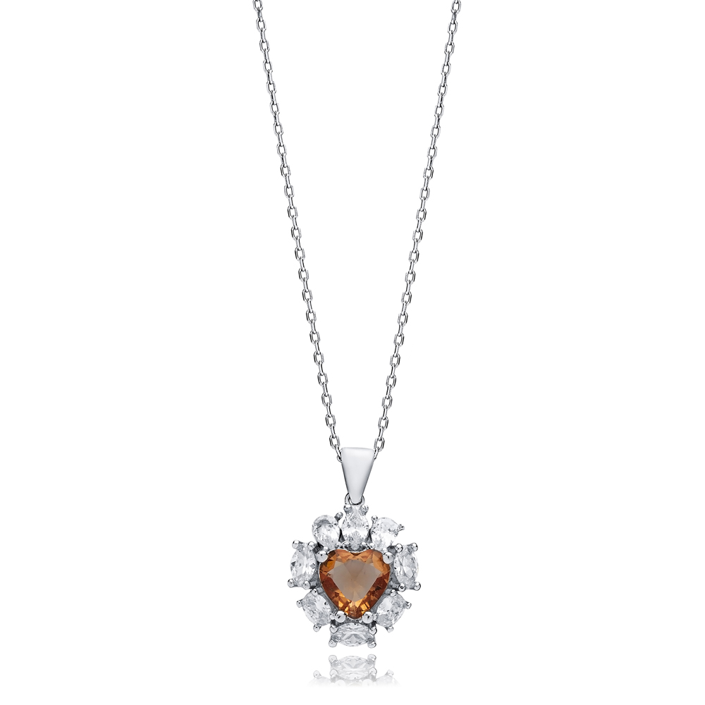 Heart Design CZ Stone Stony Zultanite Necklace