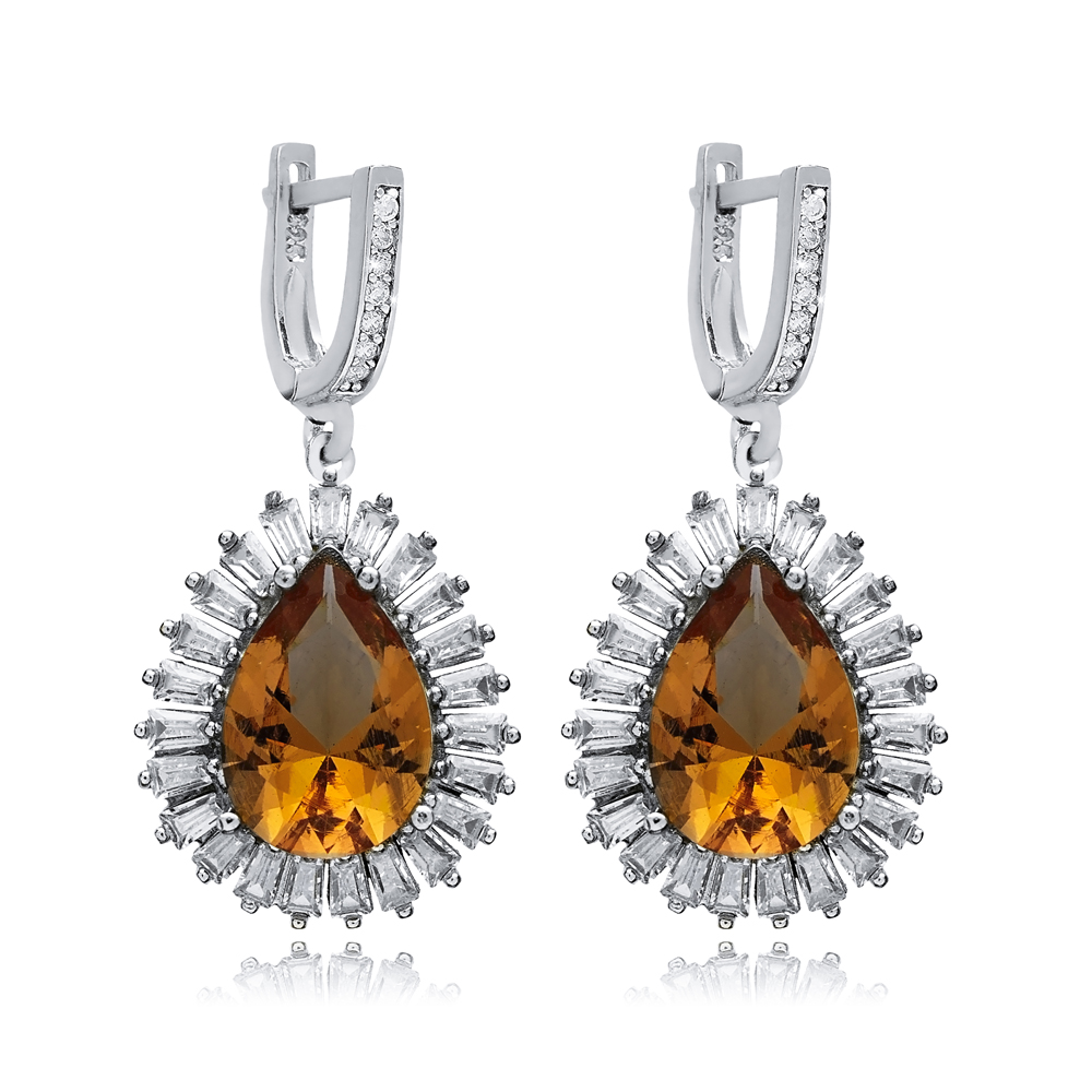 19x23 mm Pear Design Baguette Zultanite Earrings