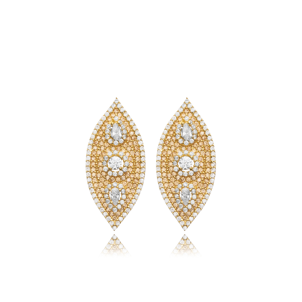 CZ Stone Evil Eye Silver Stud Earrings