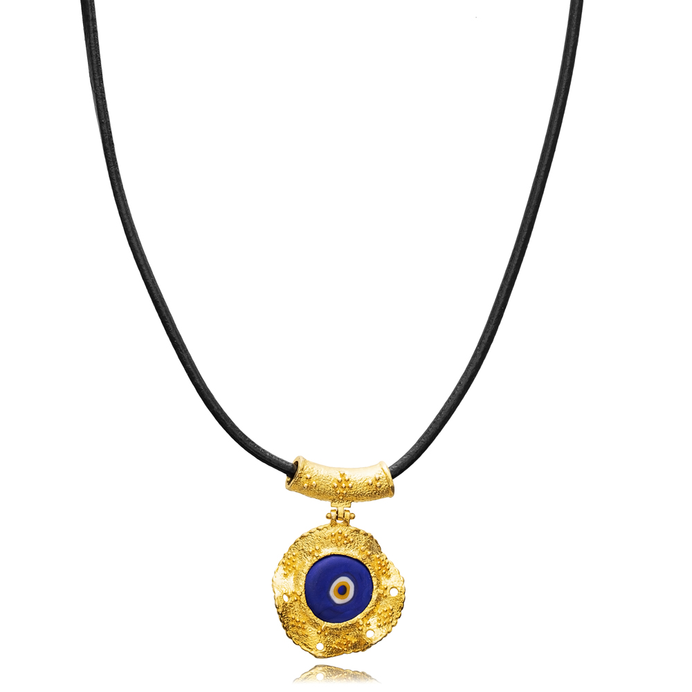 Evil Eye Design Leather 22K Vintage Necklace