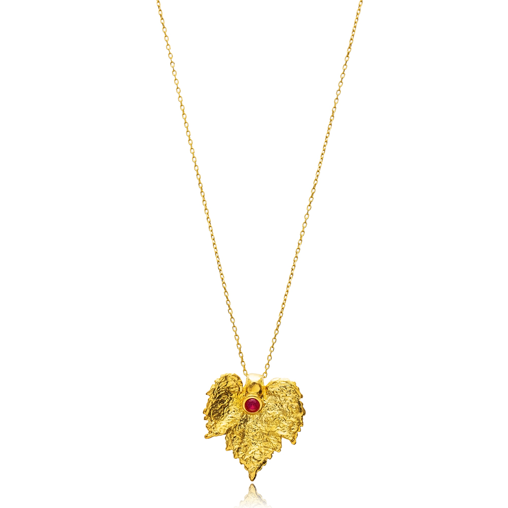 Ruby CZ Leaf Design 22K Vintage Necklace
