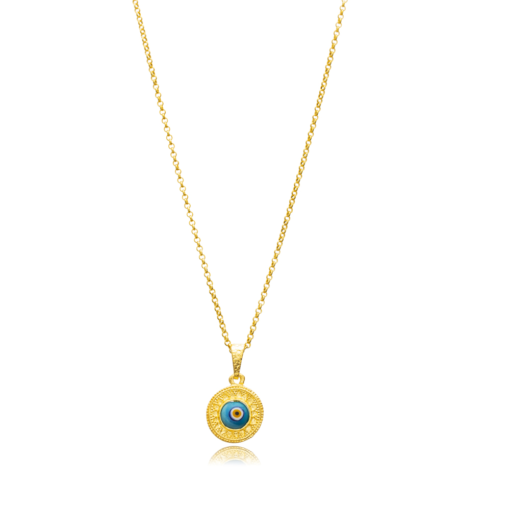 Blue Glass Evil Eye 22K Vintage Necklace