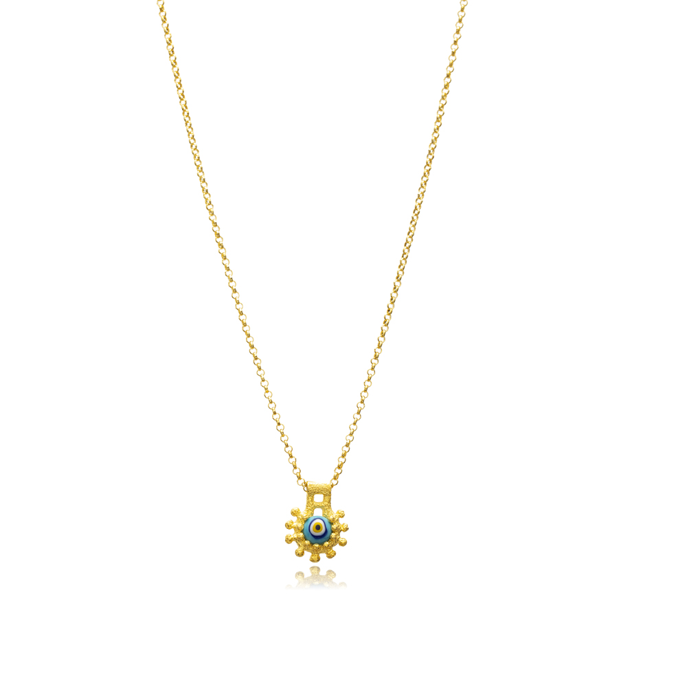 Blue Glass Evil Eye Design 22K Vintage Necklace