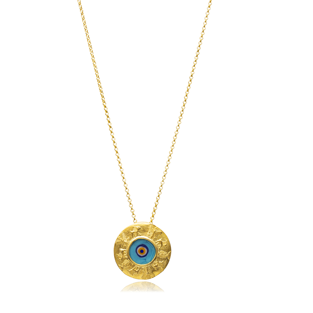 Round Glass Evil Eye 22K Vintage Necklace