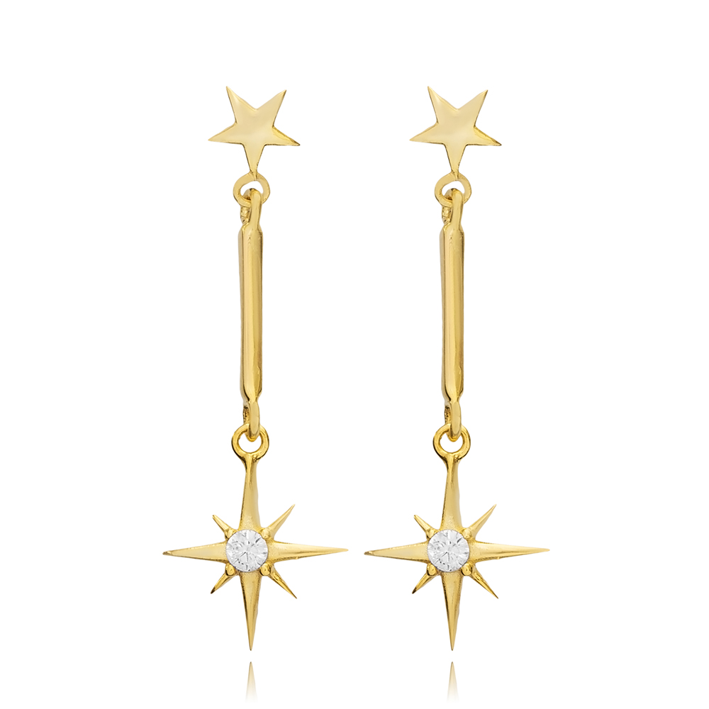 Compass Shape Star Silver Stud Earrings