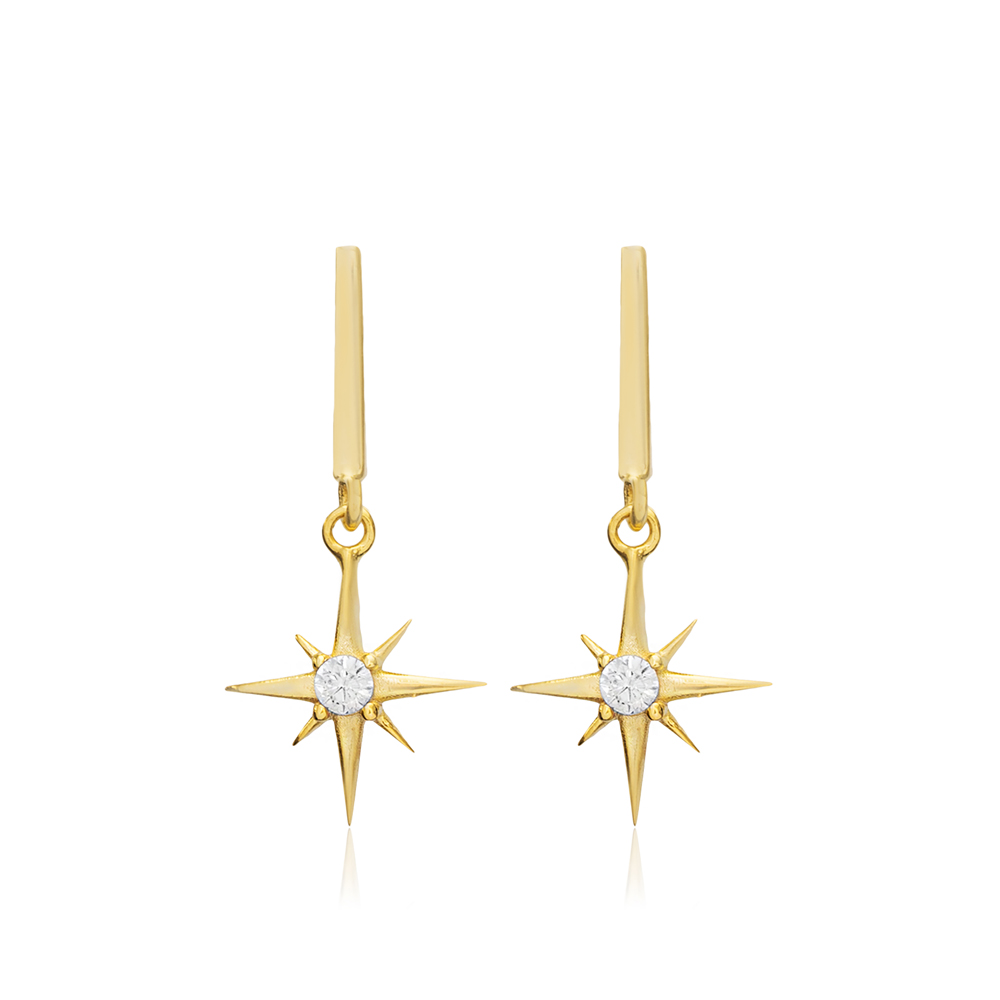 Compass Shape Bar Silver Stud Earrings