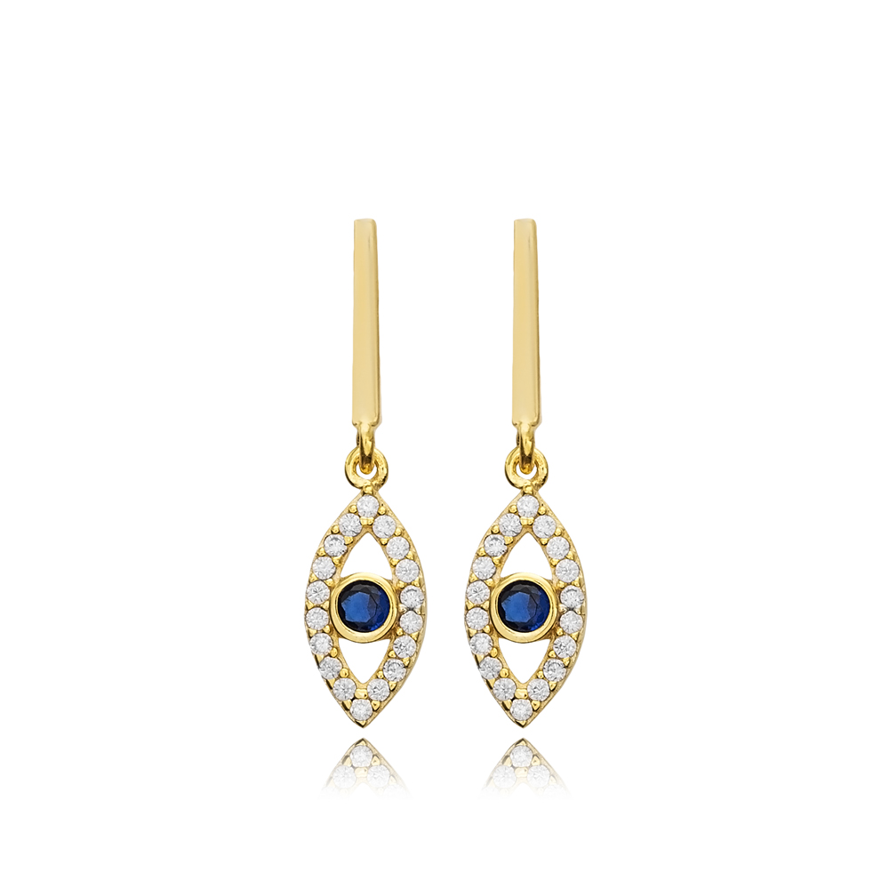 Evil Eye Design Bar Silver Stud Earrings