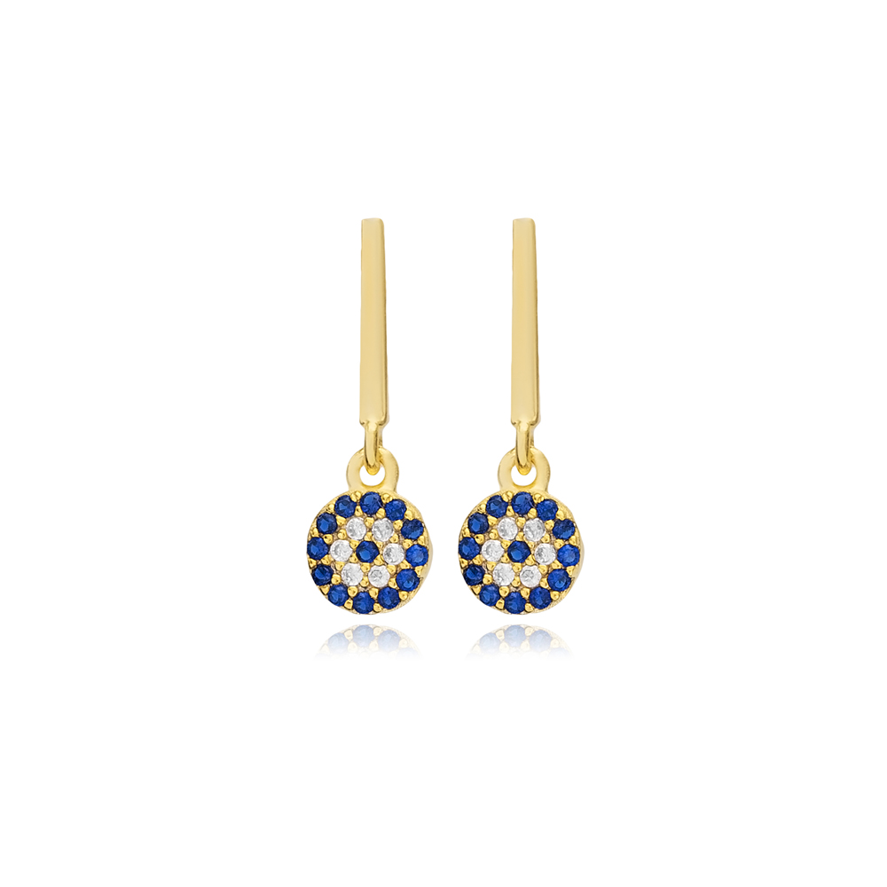 Round Evil Eye Bar Silver Stud Earrings
