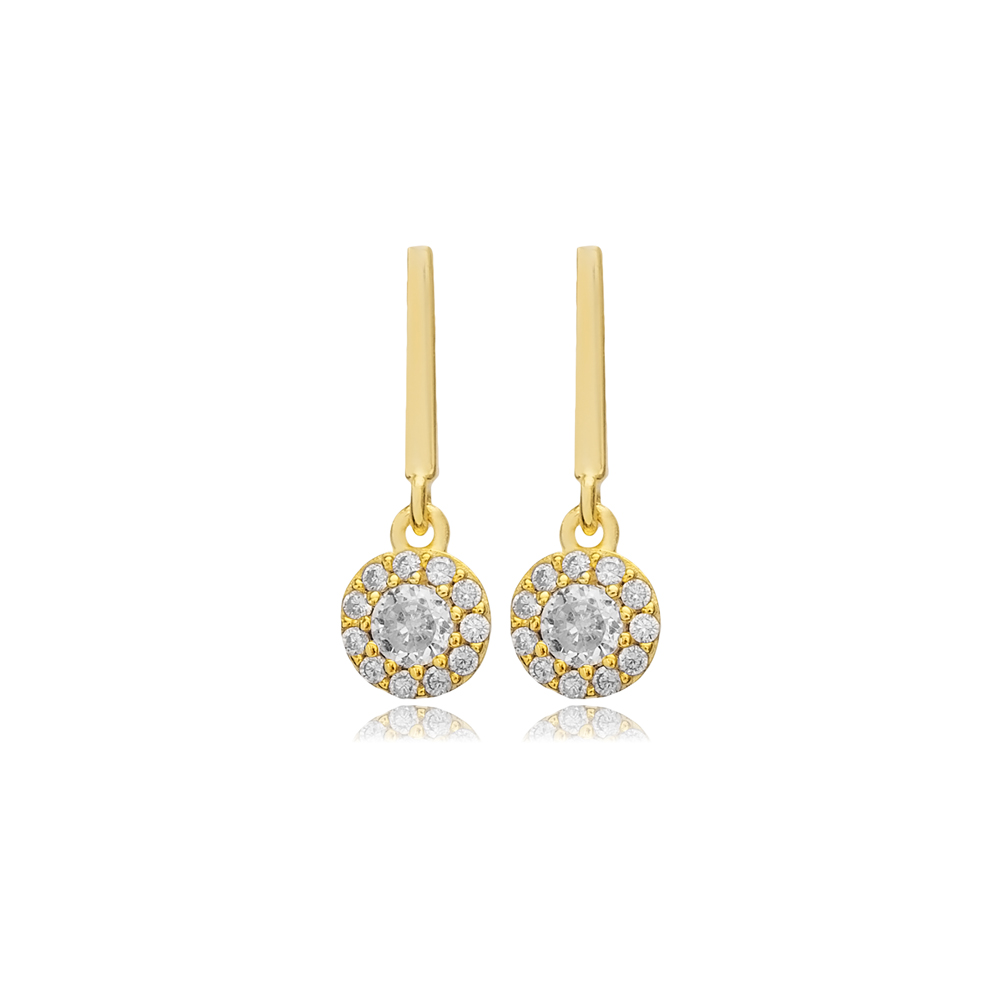 Clear CZ Round Bar Silver Stud Earrings