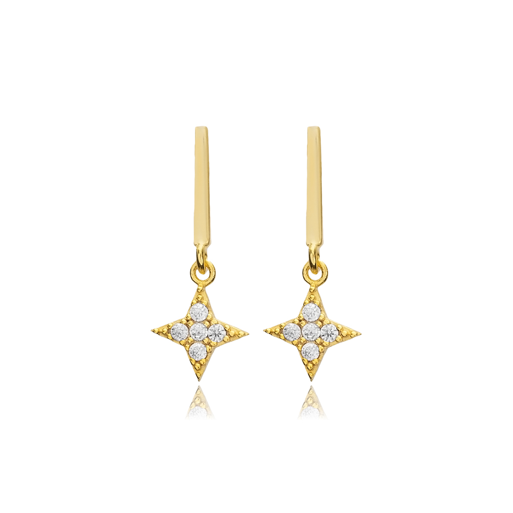 Flower CZ Round Bar Silver Stud Earrings