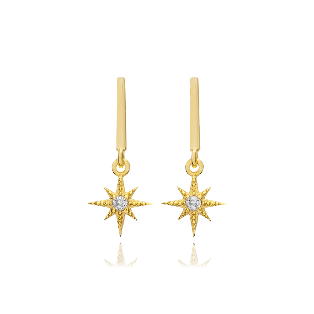 North Star CZ Bar Silver Stud Earrings