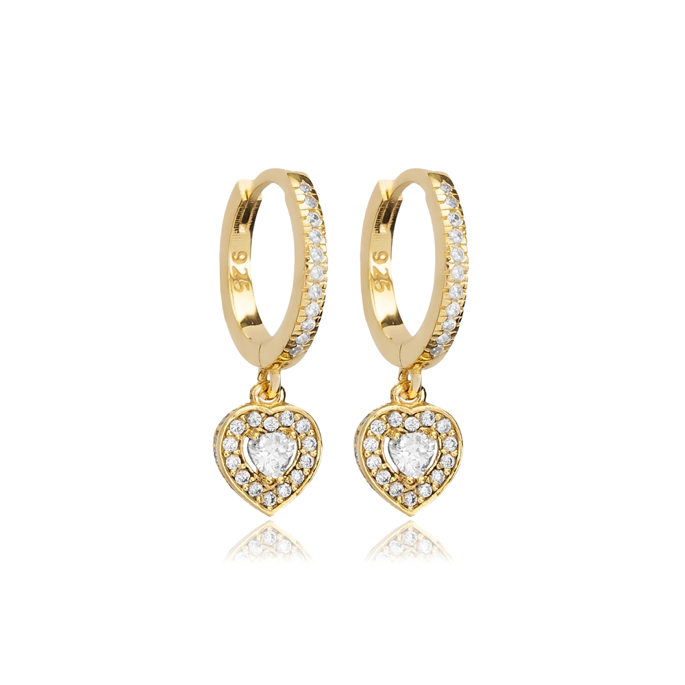 Heart Design CZ Stone Dangle Earrings