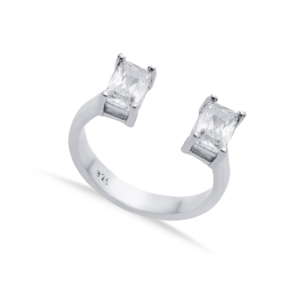 Clear CZ Rectangle Silver Adjustable Ring