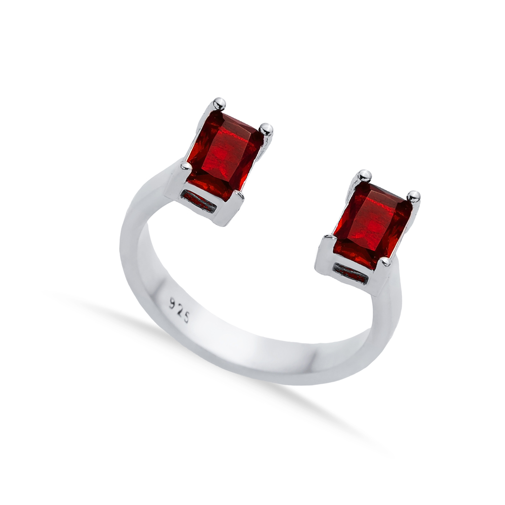 Garnet CZ Rectangle Silver Adjustable Ring
