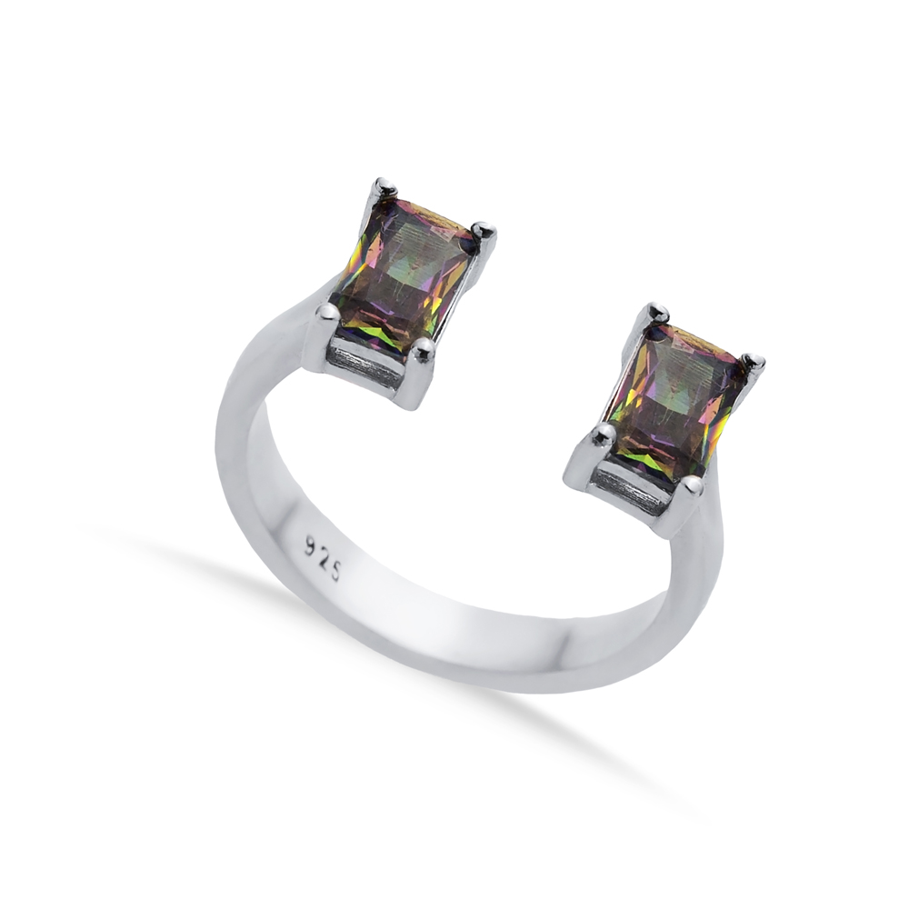 Mystic Topaz Rectangle Silver Adjustable Ring