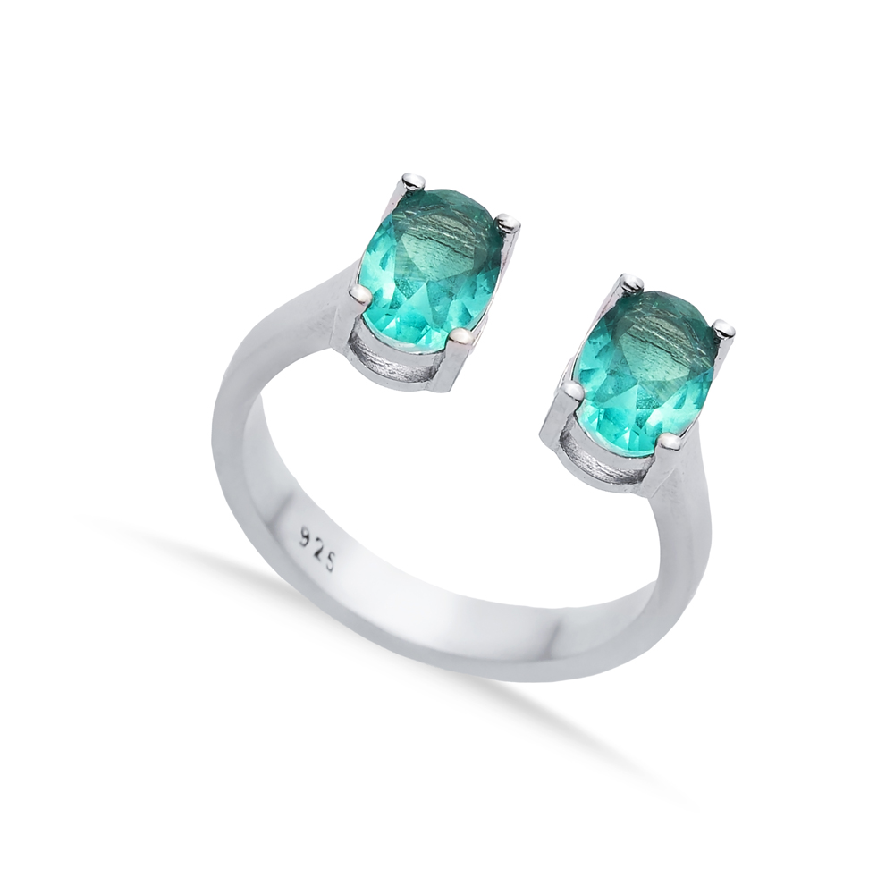Paraiba CZ Oval Silver Adjustable Ring