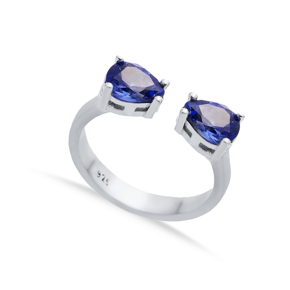 Pear Tanzanite CZ Silver Adjustable Ring
