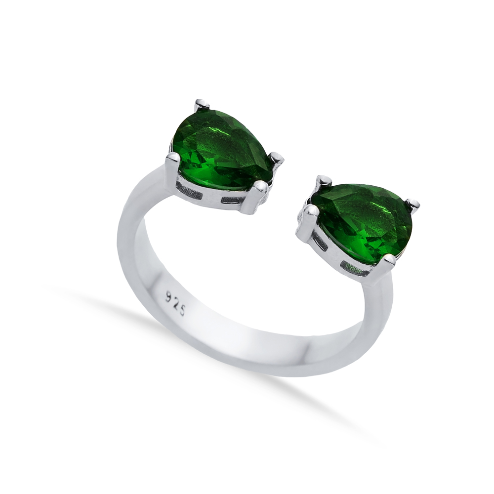 Emerald CZ Silver Adjustable Ring