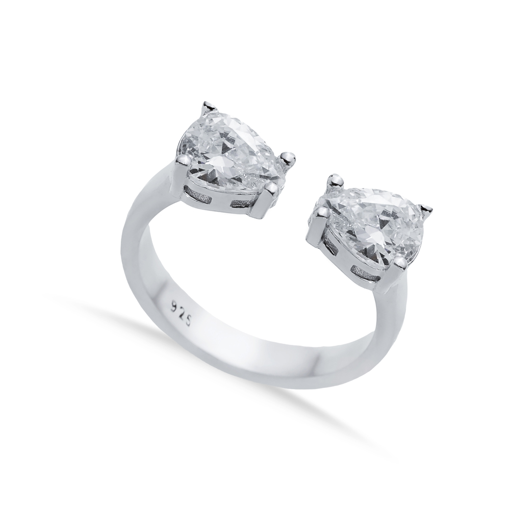Pear White CZ Stone Silver Adjustable Ring