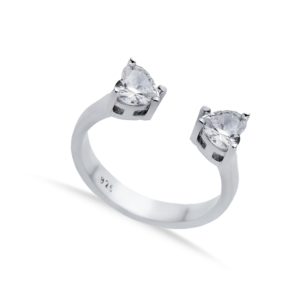 Heart White CZ Silver Adjustable Ring
