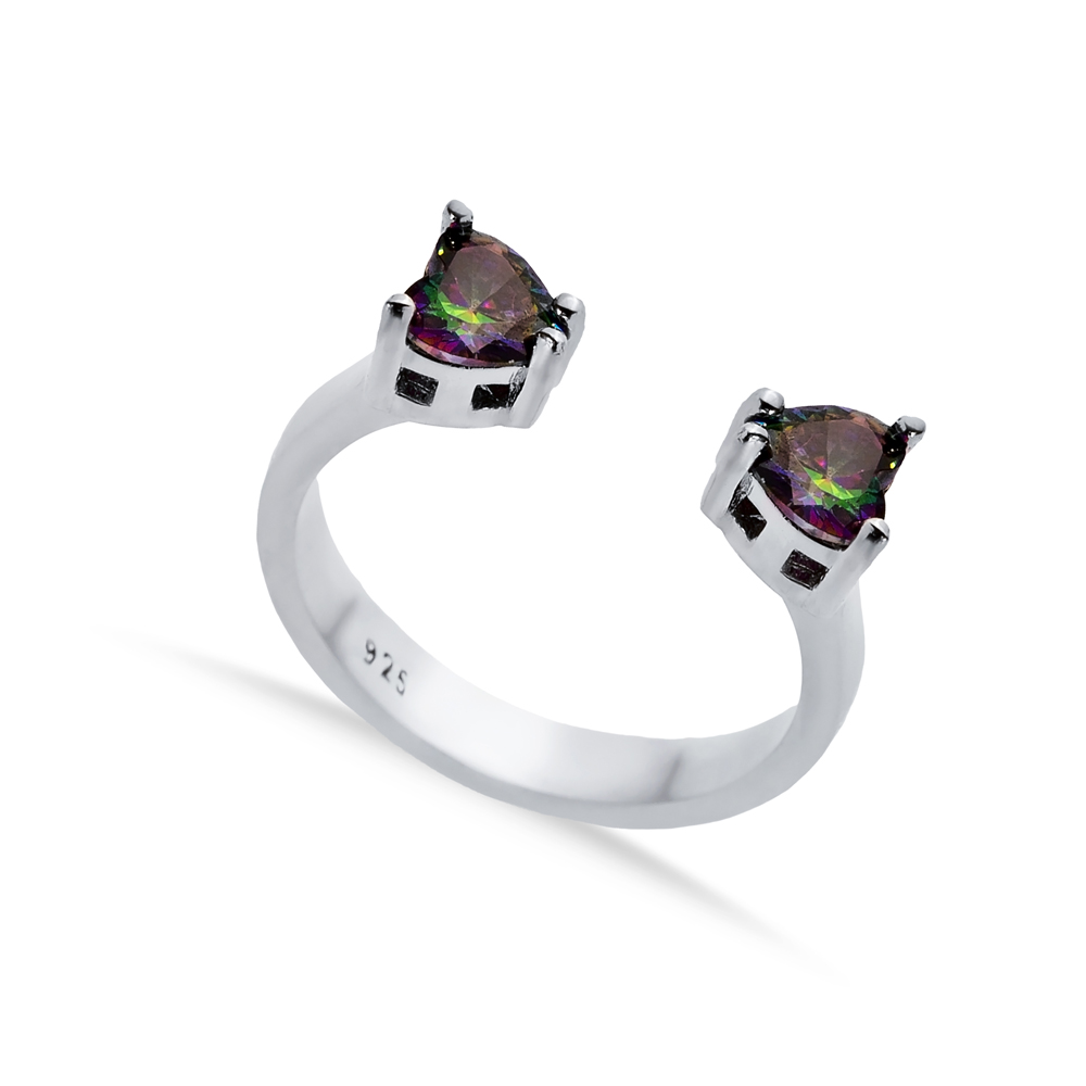 Mystic Topaz CZ Heart Silver Adjustable Ring