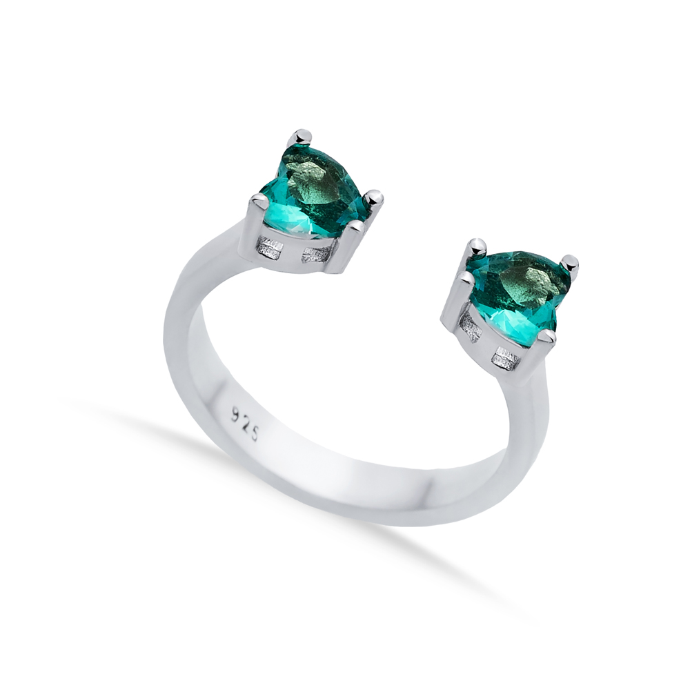 Paraiba CZ Heart Silver Adjustable Ring