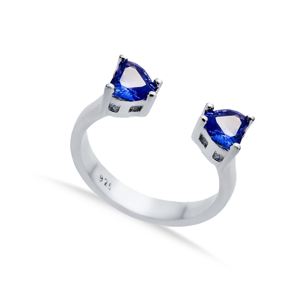 Tanzanite CZ Heart Silver Adjustable Ring