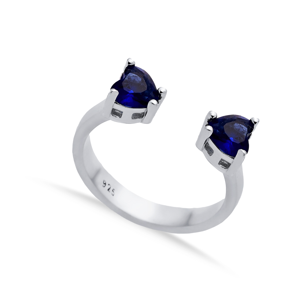 Tanzanite CZ Heart Silver Adjustable Ring