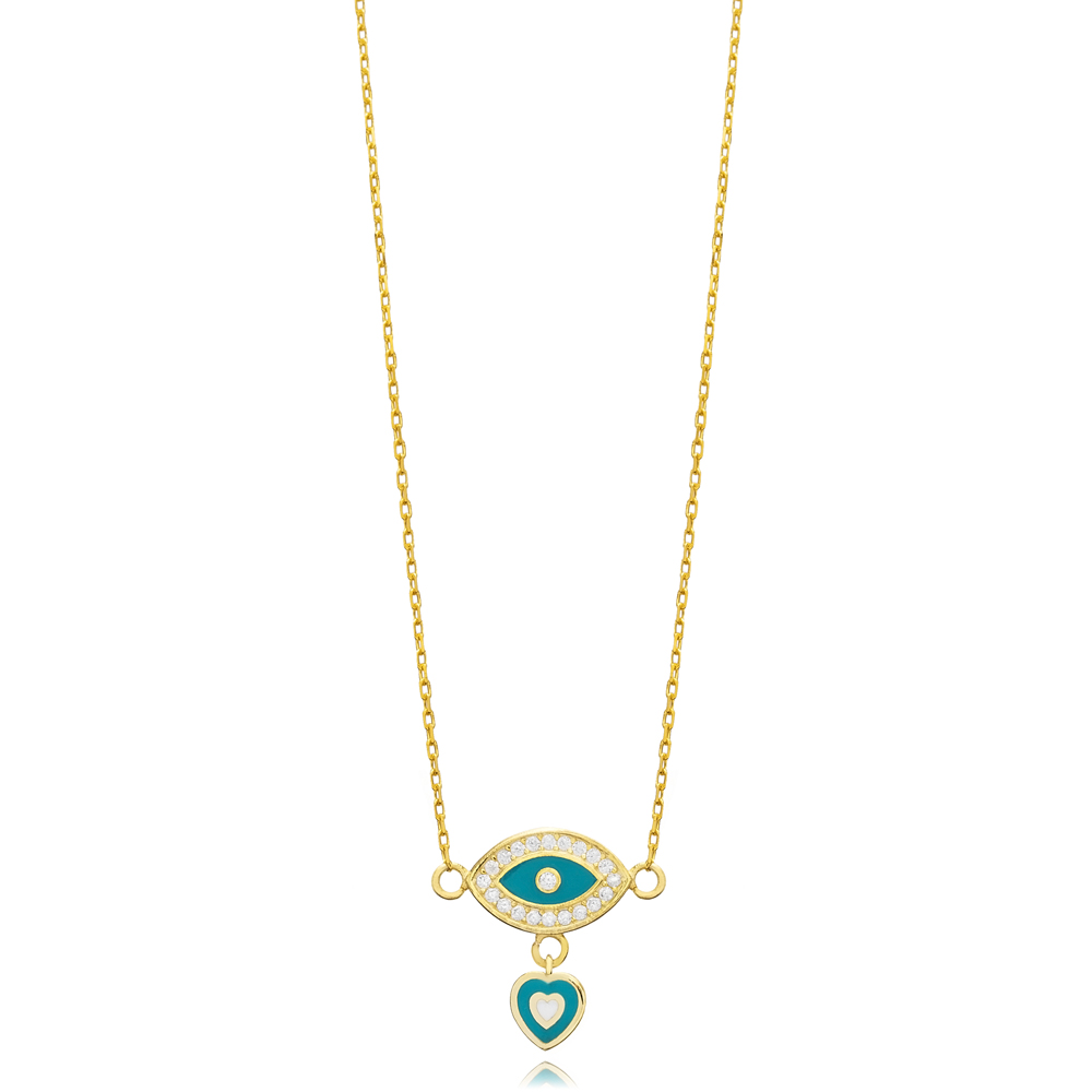 Eye Design Enamel Heart Charm Necklace