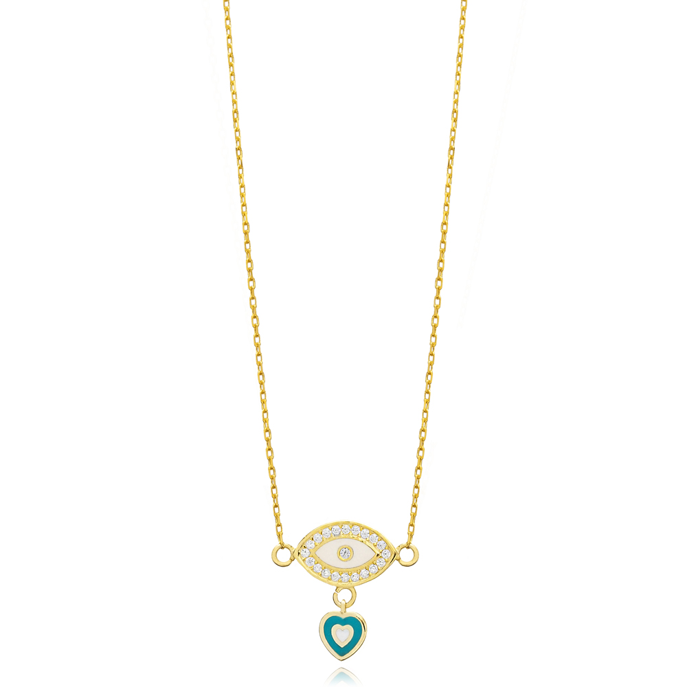 Eye Design Enamel Heart Charm Necklace