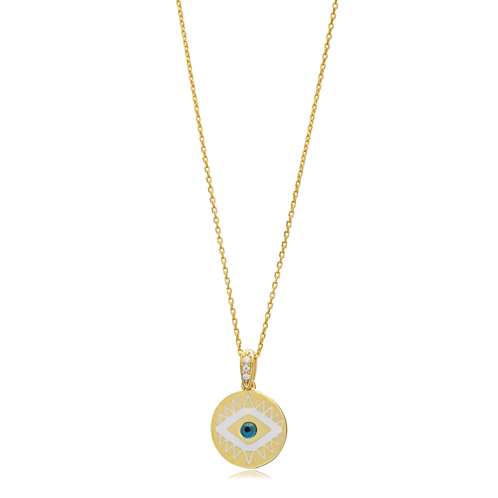 Round Design Evil Eye Enamel Charm Necklace