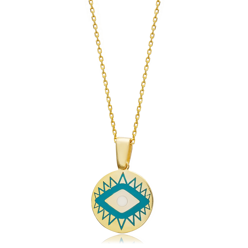 Elegant Round Evil Eye Enamel Charm Necklace