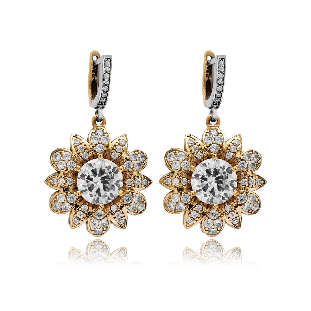 Flower CZ Authentic Turkish Dangle Earrings