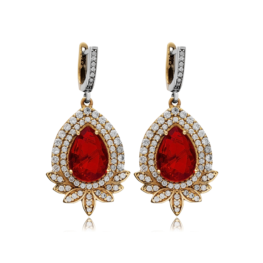 Garnet Pear Authentic Turkish Dangle Earrings