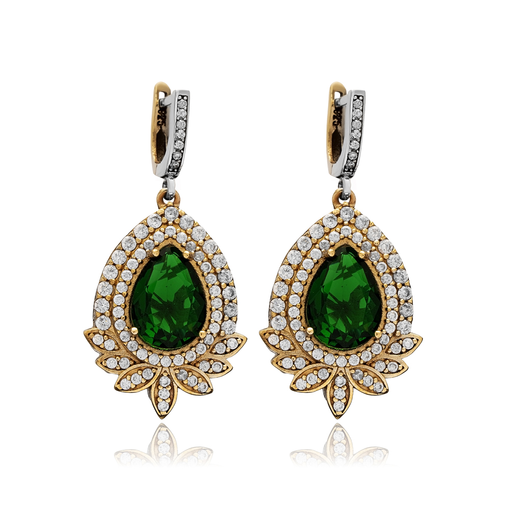 Emerald Pear Authentic Turkish Dangle Earrings