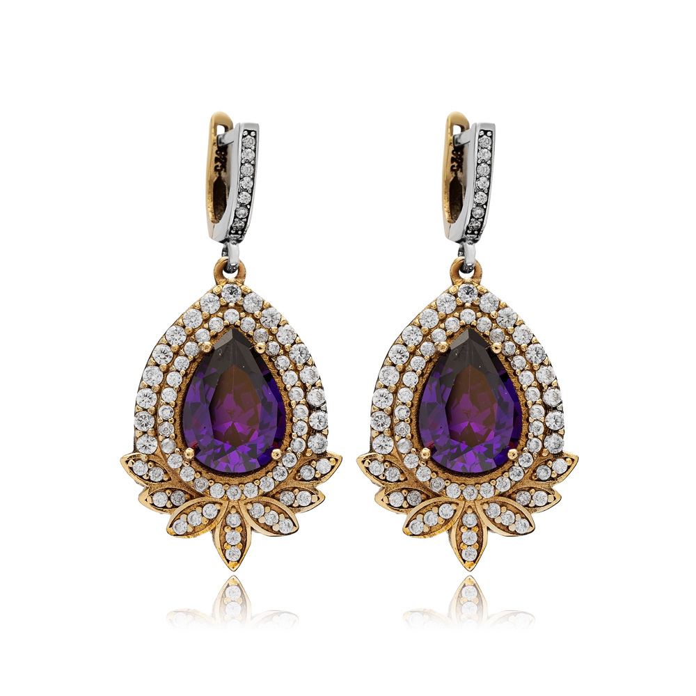 Amethyst Pear Authentic Turkish Dangle Earrings