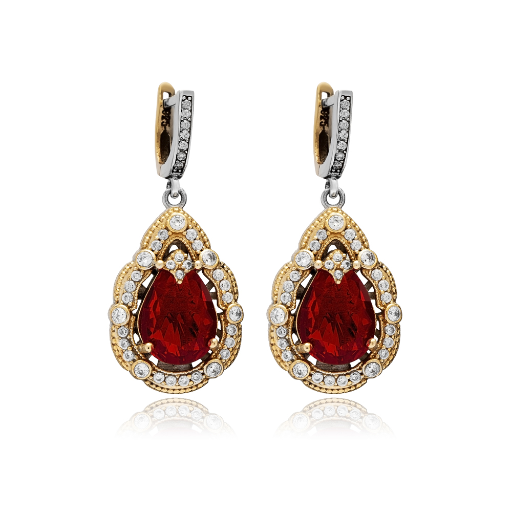 Garnet CZ Pear Authentic Dangle Earrings